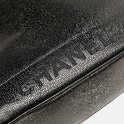 Pre Owned Chanel Black Caviar Logo Shoulder Bag