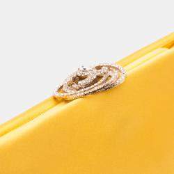 Pre Owned Chanel Yellow Satin Crystal Camellia Evening Frame Clutch
