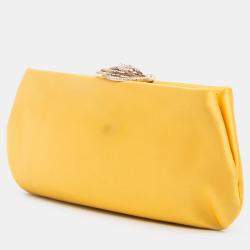 Pre Owned Chanel Yellow Satin Crystal Camellia Evening Frame Clutch