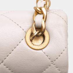 Pre Owned Chanel White Mini Glazed Calfskin Pearl Side Flap