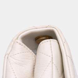 Pre Owned Chanel White Mini Glazed Calfskin Pearl Side Flap