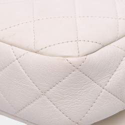 Pre Owned Chanel White Mini Glazed Calfskin Pearl Side Flap