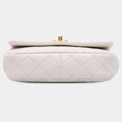 Pre Owned Chanel White Mini Glazed Calfskin Pearl Side Flap