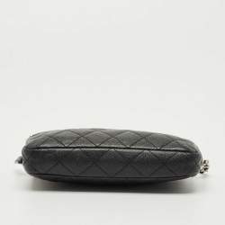 Pre Owned Chanel Black Quilted Caviar Leather Double Zip Wallet On Chain