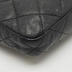 Pre Owned Chanel Black Quilted Caviar Leather Double Zip Wallet On Chain