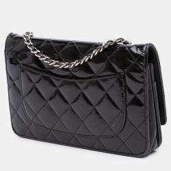 Pre Owned Chanel Black CC Quilted Patent Wallet On Chain