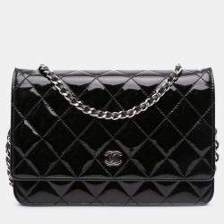 Pre Owned Chanel Black CC Quilted Patent Wallet On Chain