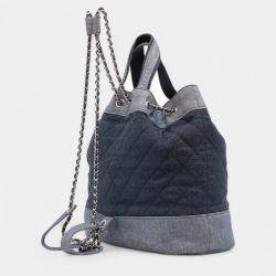 Pre Owned Chanel Blue Quilted Denim Medallion Backpack
