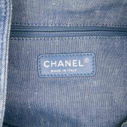 Pre Owned Chanel Blue Quilted Denim Medallion Backpack