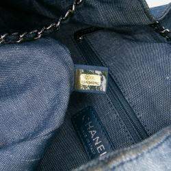 Pre Owned Chanel Blue Quilted Denim Medallion Backpack