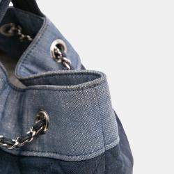 Pre Owned Chanel Blue Quilted Denim Medallion Backpack