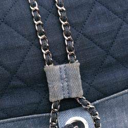 Pre Owned Chanel Blue Quilted Denim Medallion Backpack