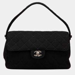 Pre Owned Chanel Black Medium CC Quilted Jersey Double Sided Flap