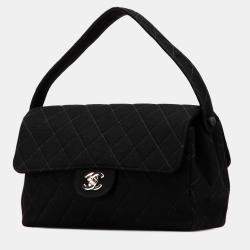 Pre Owned Chanel Black Medium CC Quilted Jersey Double Sided Flap