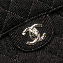 Pre Owned Chanel Black Medium CC Quilted Jersey Double Sided Flap