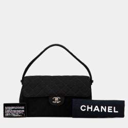 Pre Owned Chanel Black Medium CC Quilted Jersey Double Sided Flap