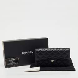 Pre Owned Chanel Black Quilted Leather Classic Long Flap Wallet