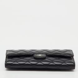 Pre Owned Chanel Black Quilted Leather Classic Long Flap Wallet