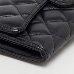 Pre Owned Chanel Black Quilted Leather Classic Long Flap Wallet