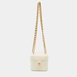 Pre Owned Chanel Off White Quilted Leather Vanity Clutch with Chain