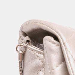 Pre Owned Chanel Silver Reissue 2.55 Metallic Lambskin Clutch With Chain