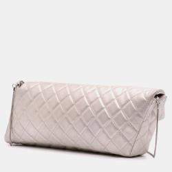 Pre Owned Chanel Silver Reissue 2.55 Metallic Lambskin Clutch With Chain