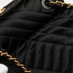 Pre Owned Chanel Black Mini Square Diagonal Quilted Satin Single Flap Bag