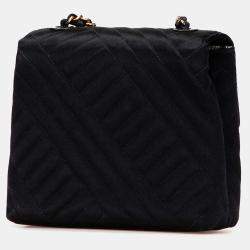 Pre Owned Chanel Black Mini Square Diagonal Quilted Satin Single Flap Bag