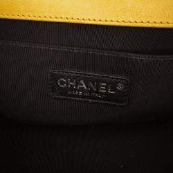 Pre Owned Chanel Yellow Old Medium Quilted Calfskin Boy Flap