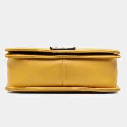 Pre Owned Chanel Yellow Old Medium Quilted Calfskin Boy Flap
