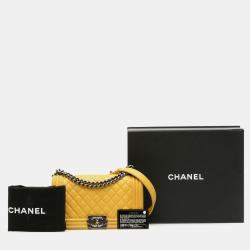 Pre Owned Chanel Yellow Old Medium Quilted Calfskin Boy Flap