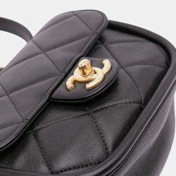 Pre Owned Chanel Black Mini CC Quilted Calfskin Round Moon Messenger Flap Bag