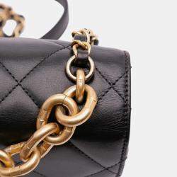 Pre Owned Chanel Black Mini CC Quilted Calfskin Round Moon Messenger Flap Bag