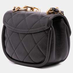 Pre Owned Chanel Black Mini CC Quilted Calfskin Round Moon Messenger Flap Bag
