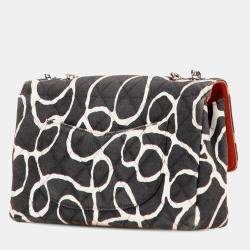 Pre Owned Chanel Black White Medium CC Quilted Printed Canvas Single Flap Bag