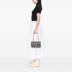Pre Owned Chanel Black White Medium CC Quilted Printed Canvas Single Flap Bag