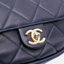 Pre Owned Chanel Navy Blue Mini CC Quilted Calfskin Round Moon Messenger Flap Bag