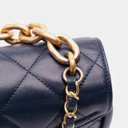 Pre Owned Chanel Navy Blue Mini CC Quilted Calfskin Round Moon Messenger Flap Bag