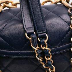 Pre Owned Chanel Navy Blue Mini CC Quilted Calfskin Round Moon Messenger Flap Bag