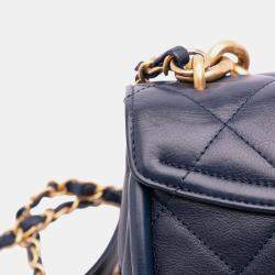 Pre Owned Chanel Navy Blue Mini CC Quilted Calfskin Round Moon Messenger Flap Bag