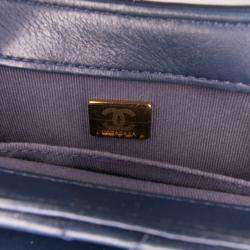 Pre Owned Chanel Navy Blue Mini CC Quilted Calfskin Round Moon Messenger Flap Bag