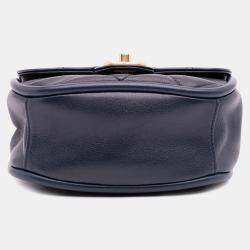 Pre Owned Chanel Navy Blue Mini CC Quilted Calfskin Round Moon Messenger Flap Bag