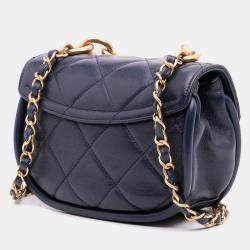 Pre Owned Chanel Navy Blue Mini CC Quilted Calfskin Round Moon Messenger Flap Bag