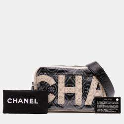 Pre Owned Chanel Black Coated Canvas Camellia Logo Camera Bag