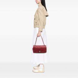 Pre Owned Chanel Red Medium Quilted Caviar Easy Flap