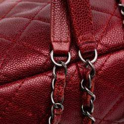 Pre Owned Chanel Red Medium Quilted Caviar Easy Flap