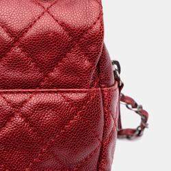 Pre Owned Chanel Red Medium Quilted Caviar Easy Flap