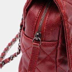 Pre Owned Chanel Red Medium Quilted Caviar Easy Flap