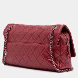 Pre Owned Chanel Red Medium Quilted Caviar Easy Flap