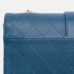 Pre Owned Chanel Blue Large Quilted Sheepskin Front Chain Flap